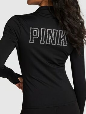 Victoria's Secret PINK NWT Relay Full-Zip Jacket In Black Bling Logo Size XL